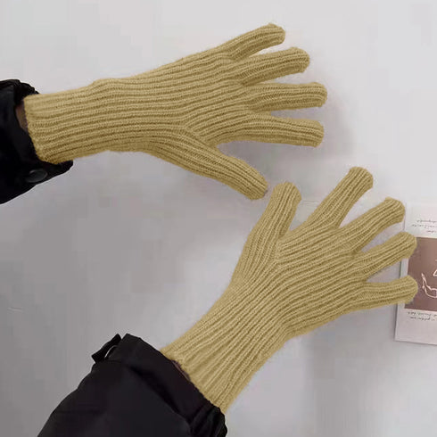 ホールタッチ ニットグローブ 全9色 レディース ニット手袋 リブ編み 5本指タイプ スマホ操作 オルチャン シンプル 無地 お洒落 防寒性 可愛い 99MMFZ-016