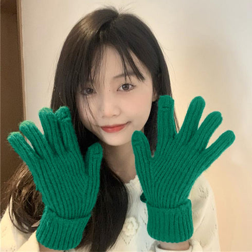 ホールタッチ ニットグローブ 全9色 レディース ニット手袋 リブ編み 5本指タイプ スマホ操作 オルチャン シンプル 無地 お洒落 防寒性 可愛い 99MMFZ-016