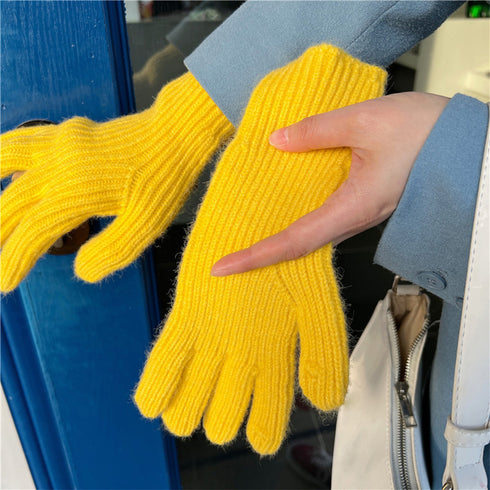 ホールタッチ ニットグローブ 全9色 レディース ニット手袋 リブ編み 5本指タイプ スマホ操作 オルチャン シンプル 無地 お洒落 防寒性 可愛い 99MMFZ-016