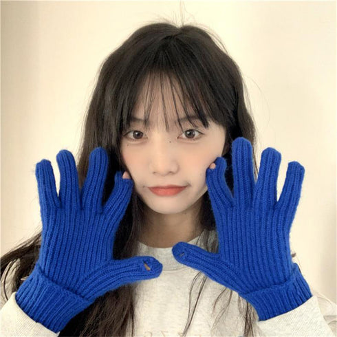 ホールタッチ ニットグローブ 全9色 レディース ニット手袋 リブ編み 5本指タイプ スマホ操作 オルチャン シンプル 無地 お洒落 防寒性 可愛い 99MMFZ-016