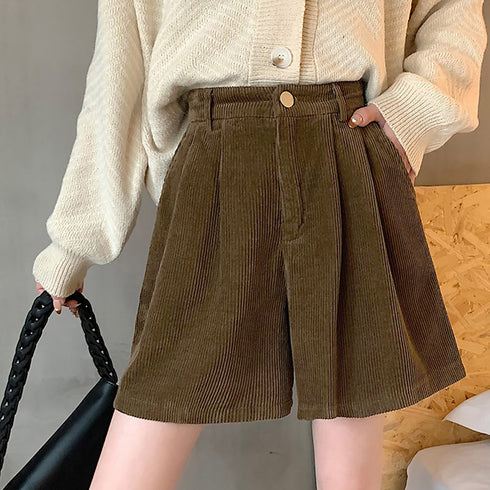 コーデュロイ ショートパンツ レディース 美脚パンツ ホットパンツ ミニ丈パンツ ハイウエスト Aライン 脚長 ベーシック おしゃれ カジュアル 着やせ 秋冬 99MMFZ-017