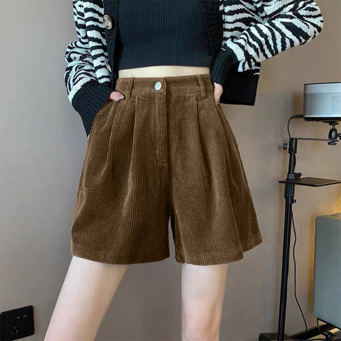 コーデュロイ ショートパンツ レディース 美脚パンツ ホットパンツ ミニ丈パンツ ハイウエスト Aライン 脚長 ベーシック おしゃれ カジュアル 着やせ 秋冬 99MMFZ-017