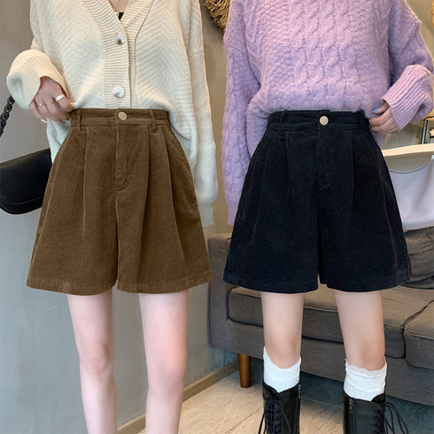 コーデュロイ ショートパンツ レディース 美脚パンツ ホットパンツ ミニ丈パンツ ハイウエスト Aライン 脚長 ベーシック おしゃれ カジュアル 着やせ 秋冬 99MMFZ-017