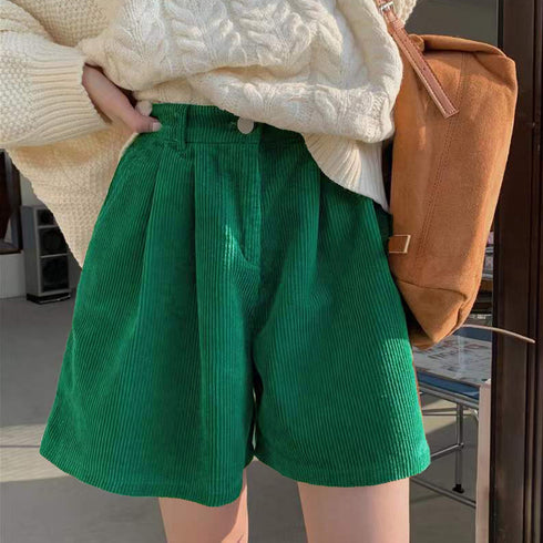 コーデュロイ ショートパンツ レディース 美脚パンツ ホットパンツ ミニ丈パンツ ハイウエスト Aライン 脚長 ベーシック おしゃれ カジュアル 着やせ 秋冬 99MMFZ-017