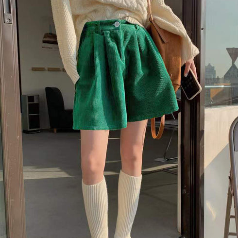 コーデュロイ ショートパンツ レディース 美脚パンツ ホットパンツ ミニ丈パンツ ハイウエスト Aライン 脚長 ベーシック おしゃれ カジュアル 着やせ 秋冬 99MMFZ-017