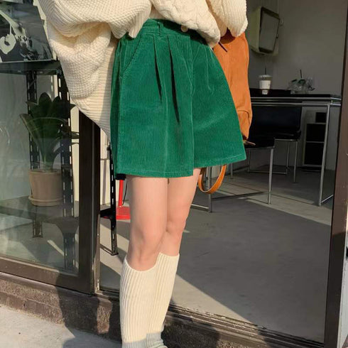 コーデュロイ ショートパンツ レディース 美脚パンツ ホットパンツ ミニ丈パンツ ハイウエスト Aライン 脚長 ベーシック おしゃれ カジュアル 着やせ 秋冬 99MMFZ-017