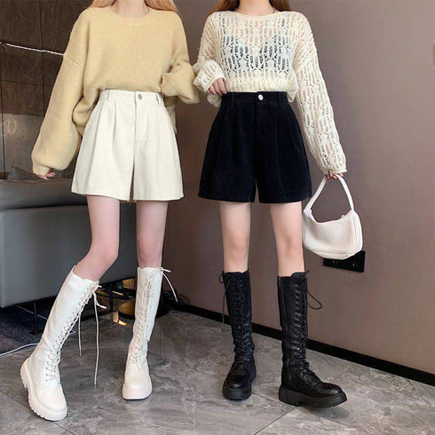 コーデュロイ ショートパンツ レディース 美脚パンツ ホットパンツ ミニ丈パンツ ハイウエスト Aライン 脚長 ベーシック おしゃれ カジュアル 着やせ 秋冬 99MMFZ-017