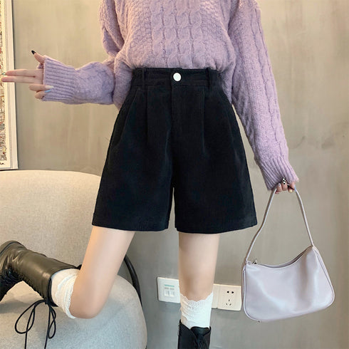 コーデュロイ ショートパンツ レディース 美脚パンツ ホットパンツ ミニ丈パンツ ハイウエスト Aライン 脚長 ベーシック おしゃれ カジュアル 着やせ 秋冬 99MMFZ-017