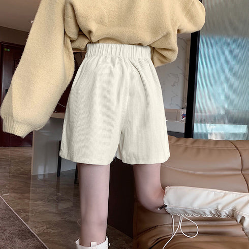 コーデュロイ ショートパンツ レディース 美脚パンツ ホットパンツ ミニ丈パンツ ハイウエスト Aライン 脚長 ベーシック おしゃれ カジュアル 着やせ 秋冬 99MMFZ-017
