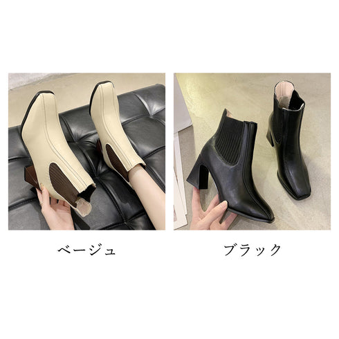 ブーツ ショートブーツ ブーティー レディースブーツ サイドゴアブーツ 太ヒール 美脚 ハイヒール 合皮 歩きやすい ショート丈 秋冬 ニット靴 99MOXC-171