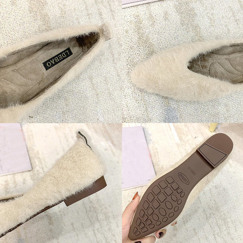 パンプス レディース 靴 シューズ 浅口 綿毛 ぺたんこ靴 もこもこ 温かい 大人 通勤 無地 可愛い ファー フラットシューズ 歩きやすい 韓国ファッション 99MOXC-172