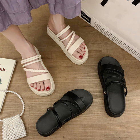 厚底サンダル レディース 編み 全2色 ストラップサンダル スリッパ ビーチサンダル 夏 韓国ファッション おしゃれ 履きやすい 美脚 オルチャン 歩きやすい 99MOXC-180