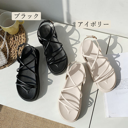 ストラップサンダル 厚底 レディース 夏 ストリングサンダル コードサンダル 細めストラップ 軽量 夏靴 フラットサンダル 美脚 歩きやすい 痛くない カジュアル 99MOXC-181