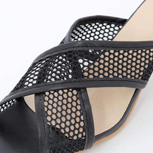 ミュール サンダル レディース 韓国春夏 スクエアトゥ サマーサンダル 6cmヒール ミュール メッシュ靴 美脚 クロス 大人 シースルー レトロ シューズ 99MOXC-183