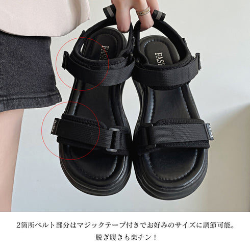 スポーツサンダル 厚底 ベルトサンダル レディース 韓国 ストラップ 走れる サマーシューズ マジックテープ 美脚 新作 人気 ボリューム 歩きやすい 夏 99MOXC-189