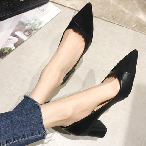 太ヒールパンプス 通勤 PUスエード レディース ポインテッドトゥ 履きやすい きれいめ カジュアル 疲れにくい チャンキーヒール 大人 OL オフィス 99MOXC-192
