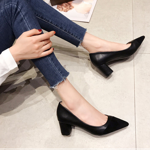 太ヒールパンプス 通勤 PUスエード レディース ポインテッドトゥ 履きやすい きれいめ カジュアル 疲れにくい チャンキーヒール 大人 OL オフィス 99MOXC-192