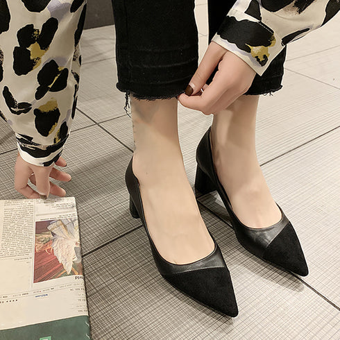 太ヒールパンプス 通勤 PUスエード レディース ポインテッドトゥ 履きやすい きれいめ カジュアル 疲れにくい チャンキーヒール 大人 OL オフィス 99MOXC-192