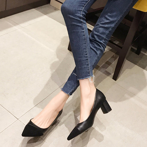 太ヒールパンプス 通勤 PUスエード レディース ポインテッドトゥ 履きやすい きれいめ カジュアル 疲れにくい チャンキーヒール 大人 OL オフィス 99MOXC-192