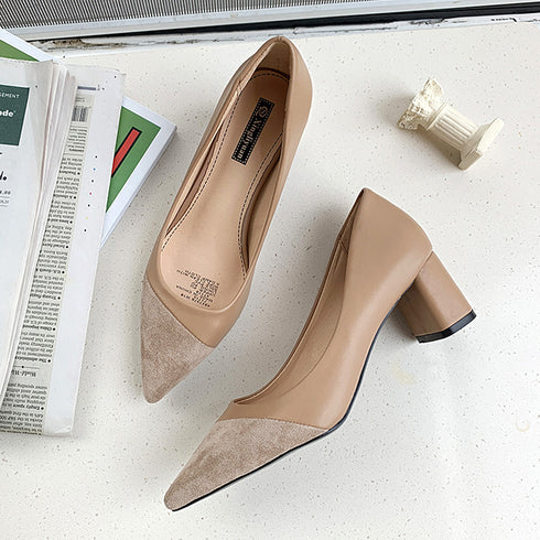 太ヒールパンプス 通勤 PUスエード レディース ポインテッドトゥ 履きやすい きれいめ カジュアル 疲れにくい チャンキーヒール 大人 OL オフィス 99MOXC-192