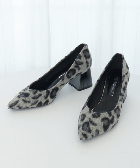 走れるパンプス レオパード柄 太ヒール レディースシューズ ポインテッドトゥ ローヒール チャンキーヒール 痛くない コンフォート フェミニン きれいめ 99MOXC-193