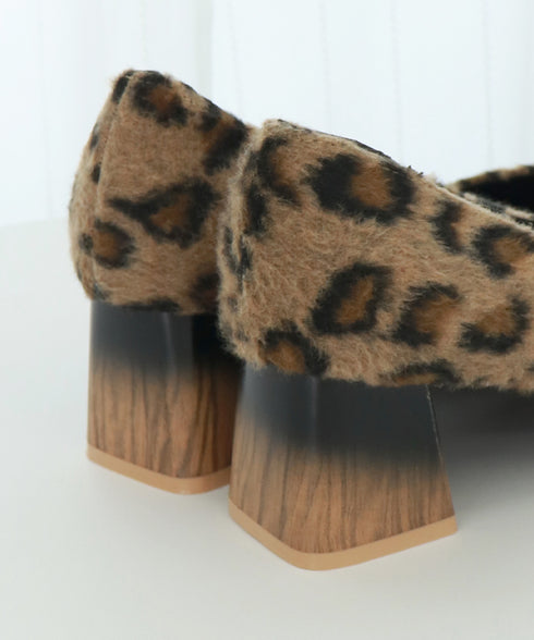 走れるパンプス レオパード柄 太ヒール レディースシューズ ポインテッドトゥ ローヒール チャンキーヒール 痛くない コンフォート フェミニン きれいめ 99MOXC-193