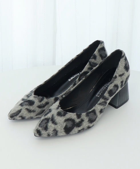 走れるパンプス レオパード柄 太ヒール レディースシューズ ポインテッドトゥ ローヒール チャンキーヒール 痛くない コンフォート フェミニン きれいめ 99MOXC-193