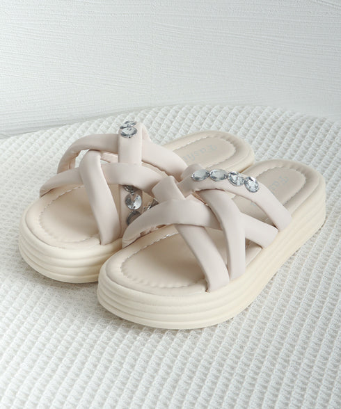 厚底サンダル ラインストーン レディース クロスベルト ボリュームソール 美脚 コンフォート 履きやすい 疲れない カジュアル 大人 可愛い靴 海 旅行 夏 99MOXC-194