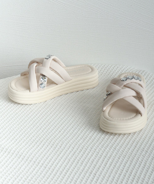 厚底サンダル ラインストーン レディース クロスベルト ボリュームソール 美脚 コンフォート 履きやすい 疲れない カジュアル 大人 可愛い靴 海 旅行 夏 99MOXC-194