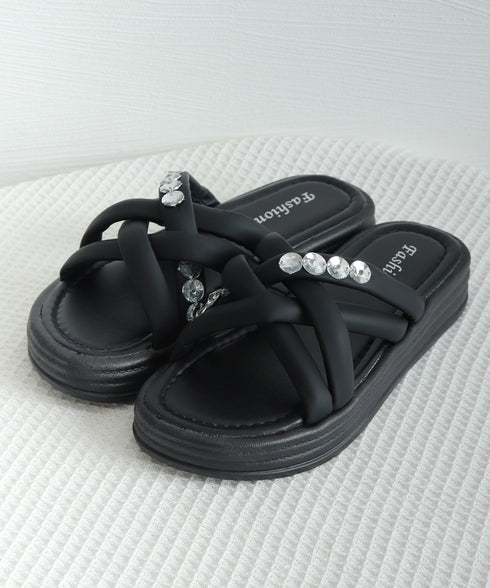 厚底サンダル ラインストーン レディース クロスベルト ボリュームソール 美脚 コンフォート 履きやすい 疲れない カジュアル 大人 可愛い靴 海 旅行 夏 99MOXC-194