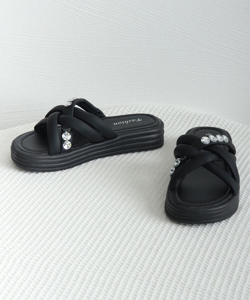 厚底サンダル ラインストーン レディース クロスベルト ボリュームソール 美脚 コンフォート 履きやすい 疲れない カジュアル 大人 可愛い靴 海 旅行 夏 99MOXC-194