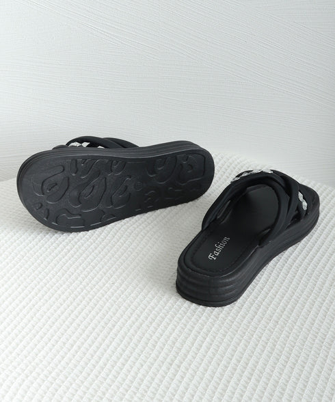 厚底サンダル ラインストーン レディース クロスベルト ボリュームソール 美脚 コンフォート 履きやすい 疲れない カジュアル 大人 可愛い靴 海 旅行 夏 99MOXC-194