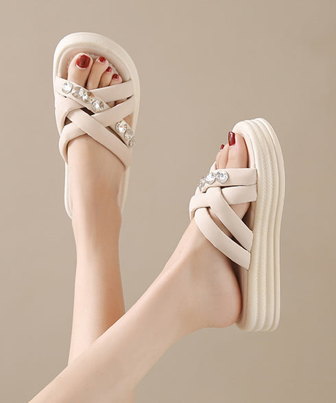 厚底サンダル ラインストーン レディース クロスベルト ボリュームソール 美脚 コンフォート 履きやすい 疲れない カジュアル 大人 可愛い靴 海 旅行 夏 99MOXC-194