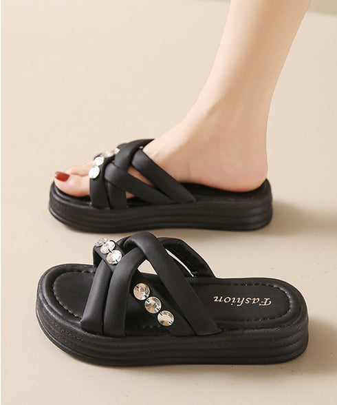 厚底サンダル ラインストーン レディース クロスベルト ボリュームソール 美脚 コンフォート 履きやすい 疲れない カジュアル 大人 可愛い靴 海 旅行 夏 99MOXC-194