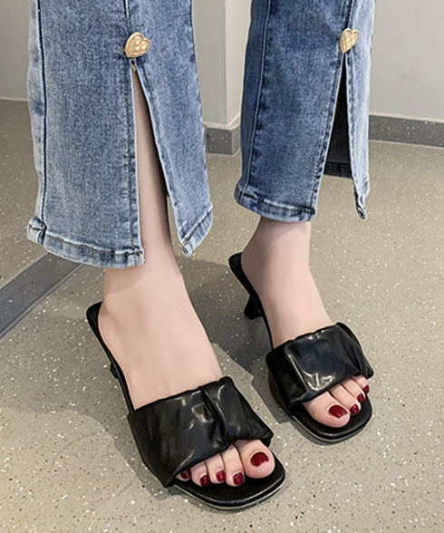 ミュールサンダル レディース 春夏 ミドルヒール スクエアトゥ ギャザー 美脚 脚長 きれいめ 大人 おしゃれ オルチャン 履きやすい フェミニン 99MOXC-195