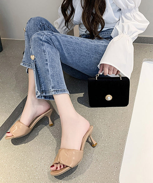 ミュールサンダル レディース 春夏 ミドルヒール スクエアトゥ ギャザー 美脚 脚長 きれいめ 大人 おしゃれ オルチャン 履きやすい フェミニン 99MOXC-195