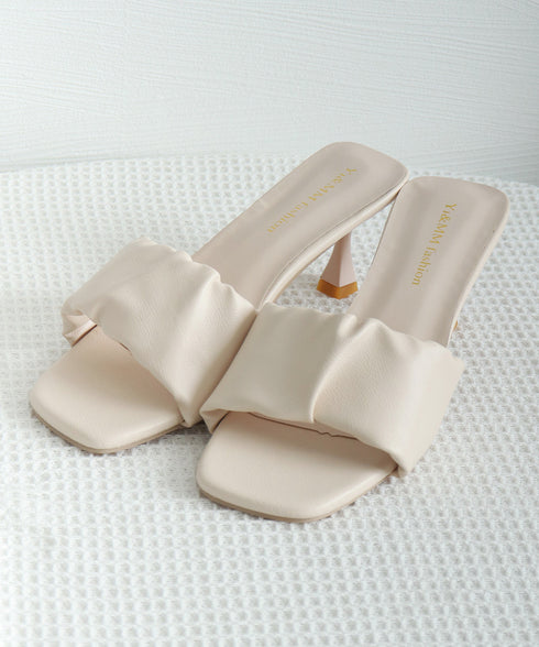 ミュールサンダル レディース 春夏 ミドルヒール スクエアトゥ ギャザー 美脚 脚長 きれいめ 大人 おしゃれ オルチャン 履きやすい フェミニン 99MOXC-195