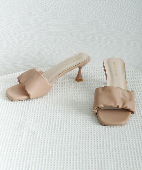 ミュールサンダル レディース 春夏 ミドルヒール スクエアトゥ ギャザー 美脚 脚長 きれいめ 大人 おしゃれ オルチャン 履きやすい フェミニン 99MOXC-195