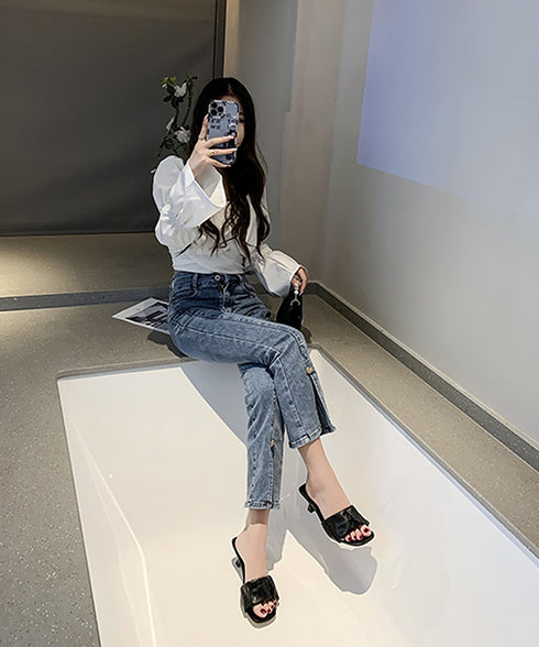 ミュールサンダル レディース 春夏 ミドルヒール スクエアトゥ ギャザー 美脚 脚長 きれいめ 大人 おしゃれ オルチャン 履きやすい フェミニン 99MOXC-195