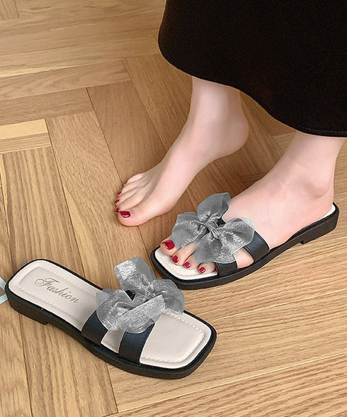 ミュールサンダル リボン スクエアトゥ レディース コンフォートサンダル 軽量 フラットソール ルームシューズ 疲れない 歩きやすい 韓国風 リゾート 夏靴 99MSJ-001