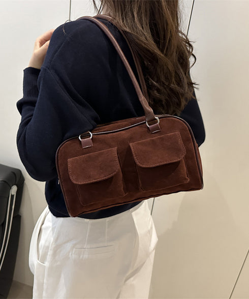 ショルダーバッグ ハンドバッグスエード調 レディース 肩掛けカバン 無地バッグ ポケット付き 大人 おしゃれ レトロ シンプル 韓国風 99MSXB-003