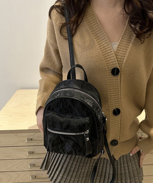 ミニリュックサック コンパクトバッグ 黒 レディース マーブル柄 ラウンド型リュック フェイクレザー 軽量 シンプル カジュアル きれいめ おしゃれ 旅行かばん 99MSXB-004