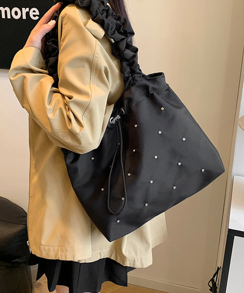 トートバッグ ラインストーン ナイロン レディース スクエアバッグ 手提げバッグ 大容量かばん 軽い ギャザー カジュアル 可愛い 大人女子 きれいめ 99MSXB-008