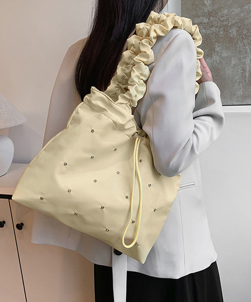 トートバッグ ラインストーン ナイロン レディース スクエアバッグ 手提げバッグ 大容量かばん 軽い ギャザー カジュアル 可愛い 大人女子 きれいめ 99MSXB-008