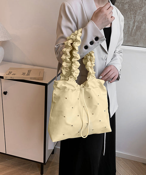 トートバッグ ラインストーン ナイロン レディース スクエアバッグ 手提げバッグ 大容量かばん 軽い ギャザー カジュアル 可愛い 大人女子 きれいめ 99MSXB-008