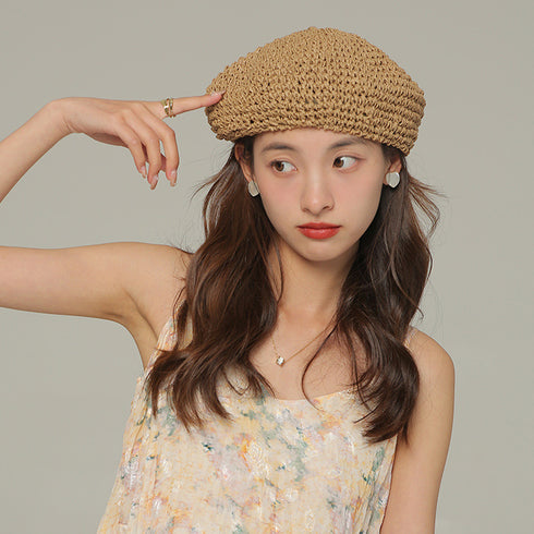 ベレー帽 麦わら帽子 レディース帽子 夏 韓国 小顔 メッシュ 折りたたみ 紫外線対策ぼうし 丸み トレンド感 大人可愛い カジュアル ボーダー 旅行 アウトドア 99MXFS-001