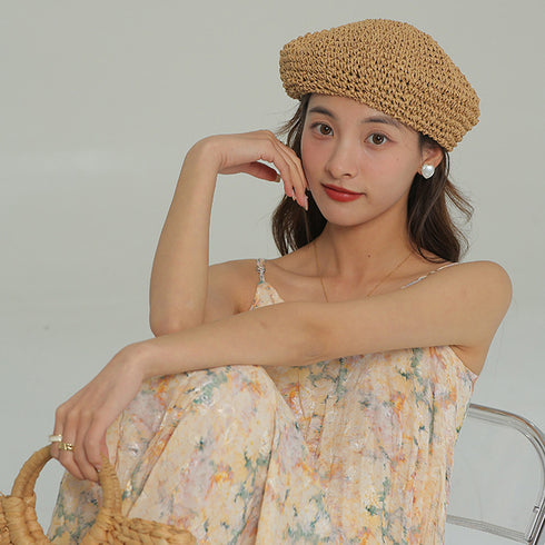 ベレー帽 麦わら帽子 レディース帽子 夏 韓国 小顔 メッシュ 折りたたみ 紫外線対策ぼうし 丸み トレンド感 大人可愛い カジュアル ボーダー 旅行 アウトドア 99MXFS-001