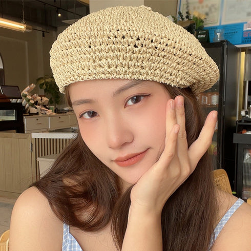 ベレー帽 麦わら帽子 レディース帽子 夏 韓国 小顔 メッシュ 折りたたみ 紫外線対策ぼうし 丸み トレンド感 大人可愛い カジュアル ボーダー 旅行 アウトドア 99MXFS-001