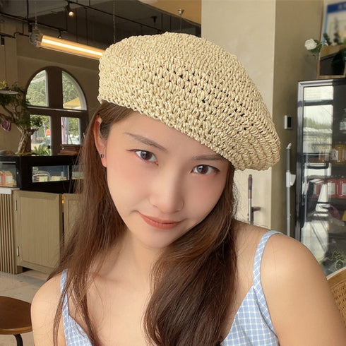 ベレー帽 麦わら帽子 レディース帽子 夏 韓国 小顔 メッシュ 折りたたみ 紫外線対策ぼうし 丸み トレンド感 大人可愛い カジュアル ボーダー 旅行 アウトドア 99MXFS-001