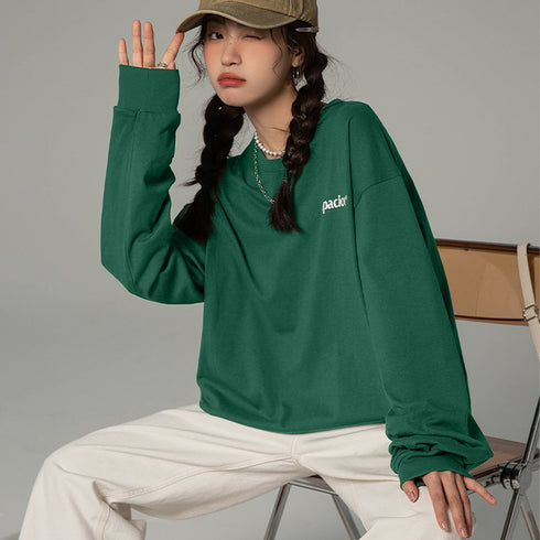 英字ロゴスウェット レディース 韓国 長袖Tシャツ カットソー プルオーバー ゆったり カジュアル おしゃれ ロング丈 着やせ オルチャン ルームウェア 99MYMY-004